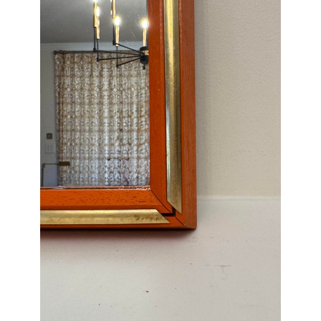 Orange Mid Century Modern Bright Orange Solid Wood & Brass Wall Mirror For Sale - Image 8 of 11
