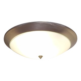Vintage Ceiling Lamp with White Glass Shade on a Stainless Steel Mount, 2000s For Sale
