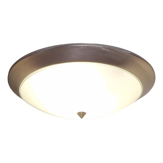 Vintage Ceiling Lamp with White Glass Shade on a Stainless Steel Mount, 2000s For Sale