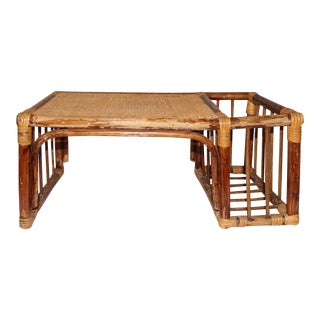 Vintage Wicker and Caned Rattan Breakfast in Bed Lap Tray For Sale