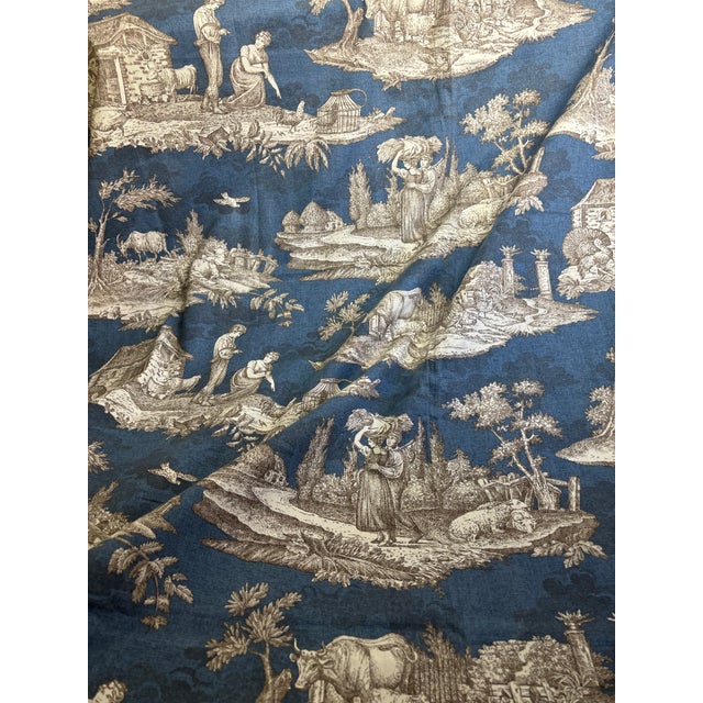 Williams Sonoma Home Cotton Toile (Blue/Ivory/Brown) For Sale - Image 9 of 10