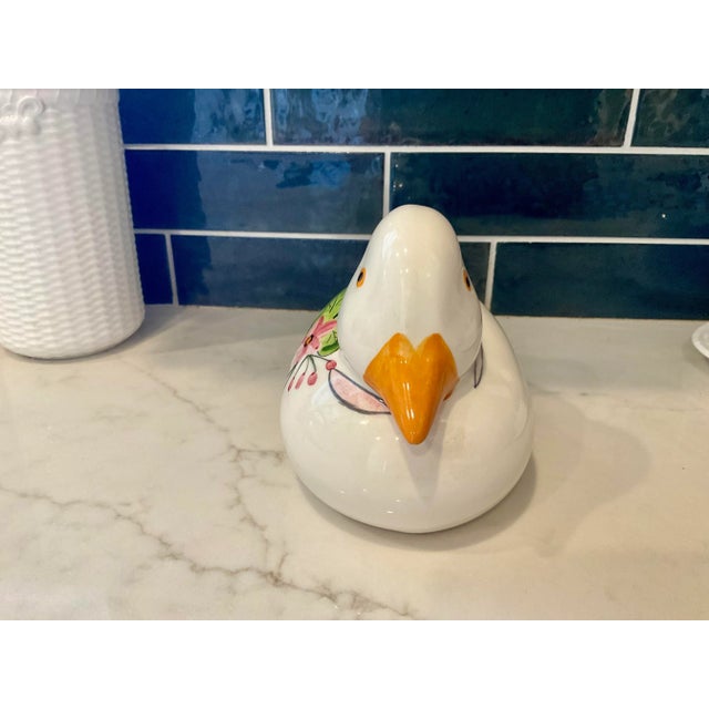 Vintage Ceramic Hand Painted Floral Duck For Sale - Image 4 of 6