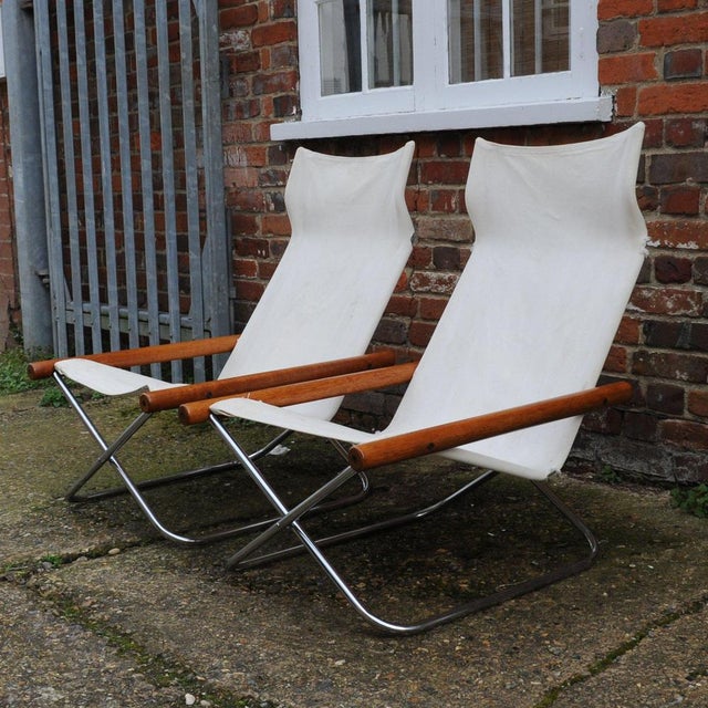 Set of NY Chairs in White Canvas attributed to Takeshi Nii, Japan, 1950s For Sale - Image 6 of 14