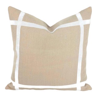 Light Dusty Peach Heavy Linen With Ribbon Embellishment Pillow Cover - 20” X 20” For Sale