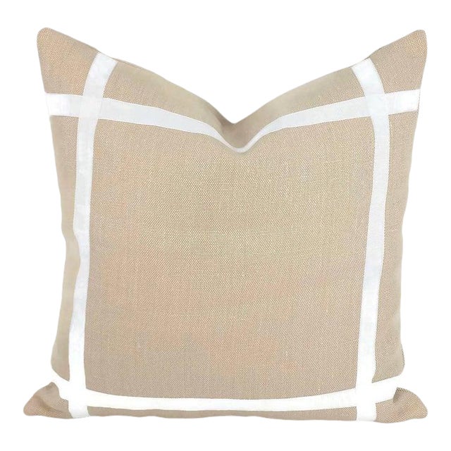 Light Dusty Peach Heavy Linen With Ribbon Embellishment Pillow Cover - 20” X 20” For Sale