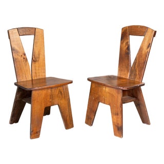 1970s French Modern Brutalist Dining Chairs After Pierre Chapo For Sale