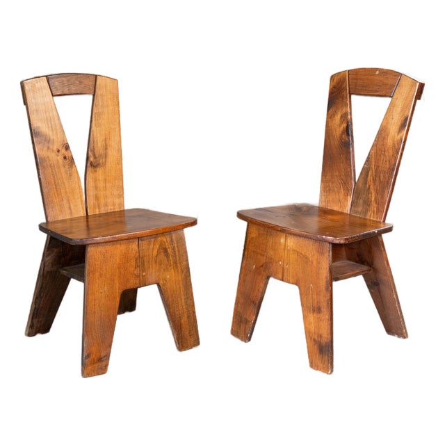 1970s French Modern Brutalist Dining Chairs After Pierre Chapo For Sale
