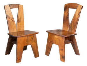 1970s French Modern Brutalist Dining Chairs After Pierre Chapo