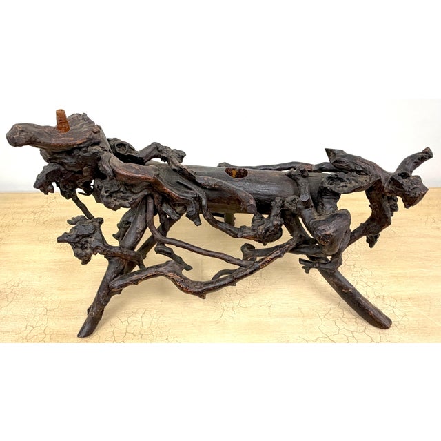 Brown Monumental Chinese Rootwood (Burl) Daoist Sage with Attendants, Late Qing For Sale - Image 8 of 18