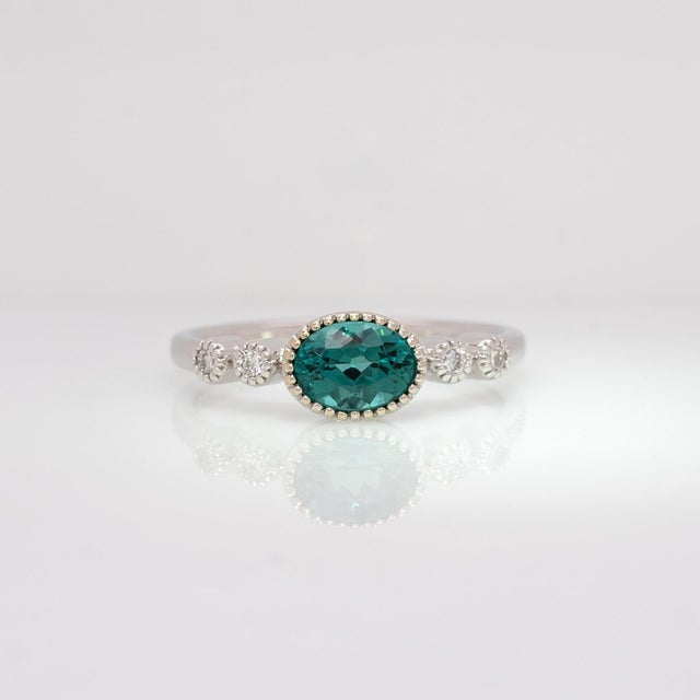 Indicolite Tourmaline Ring With Natural Diamonds Accents: Solid 14k Gold, Size 6.75 For Sale - Image 4 of 8