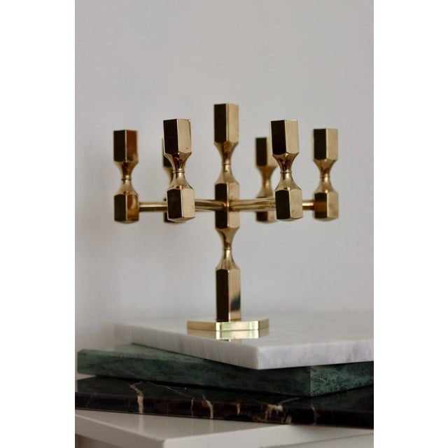 Gold Vintage Swedish Brass Candelabra by Gusum, 1978 For Sale - Image 8 of 10