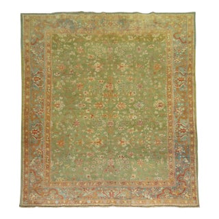 Antique Zabihi Collection Green Turkish Oushak Rug - 8'9" x 11'3" For Sale