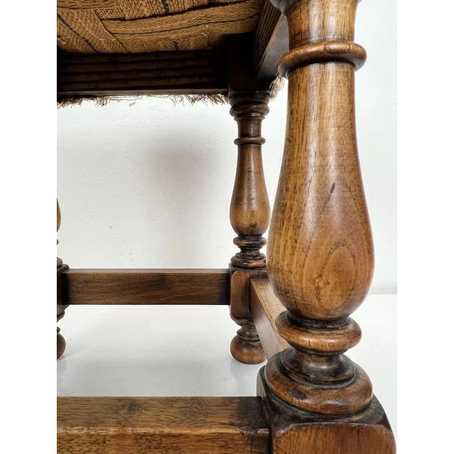 Mid-Century Oak and Leather Stool in Spanish Style, 1970s For Sale - Image 11 of 12
