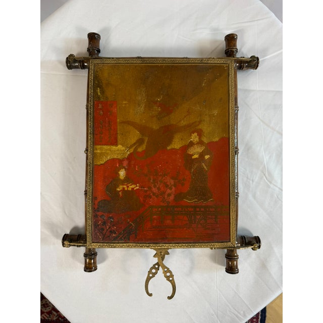 Antique Aesthetic Movement Faux Bamboo Trifold Mirror, Japanned Panels, For Sale - Image 12 of 16