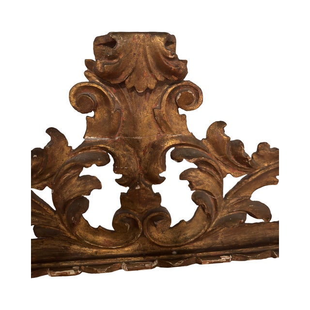 1950s Antique Rococo-Style Carved Giltwood Wall Mirror With Acanthus Scrollwork For Sale - Image 5 of 13