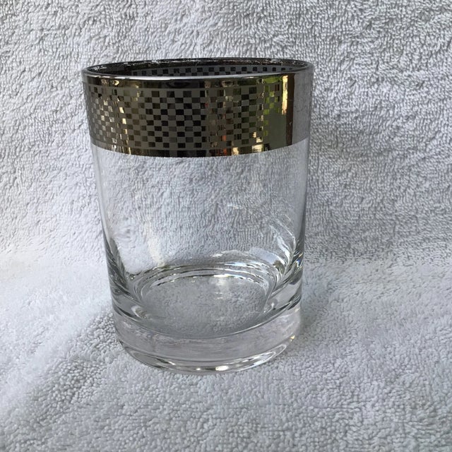 1960s Platinum Band Rim Checkerboard Geometric Pattern Lowball Glasses-Set of 6 For Sale - Image 5 of 13