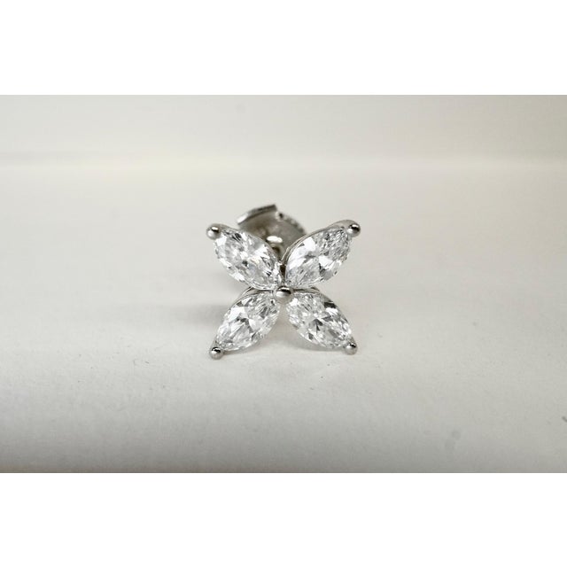Metal Marquise Cut Diamond Flower Platinum Stud Earrings 1.62 Carat For Sale - Image 7 of 7