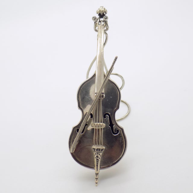 1980s Large Vintage Italian Handmade Silver Violin and Bow Figurine with Stand from Angini, Arezzo, Italy, 1980s For Sale - Image 5 of 14