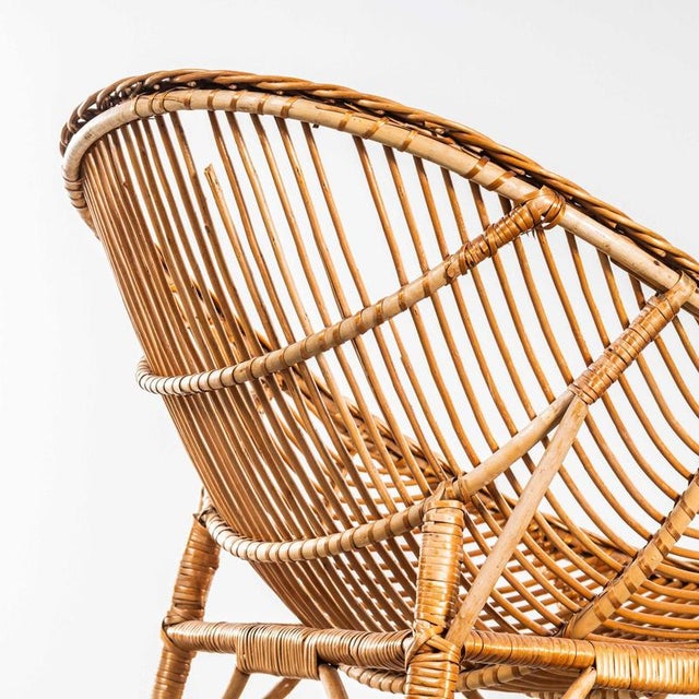 French Rattan Dish Armchair, 1960s For Sale - Image 4 of 9