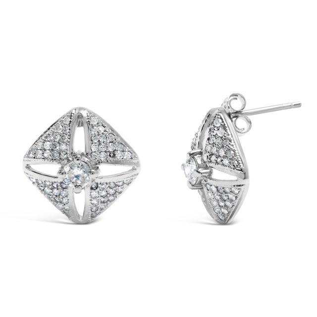 Discover elegance redefined with these rhombus stud earrings, meticulously crafted from .925 sterling silver and enlivened...