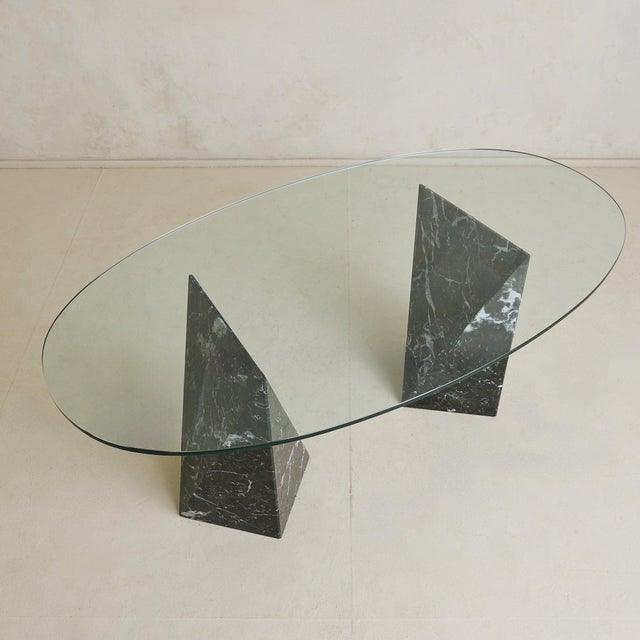 Modern Italian Nero Marquina Marble + Oval Glass Dining Table, 1970s For Sale - Image 3 of 9