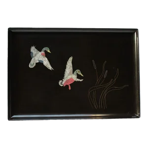 Large Rectangular Mid-Century Black Resin Inlaid "Mallard" Tray by Couroc