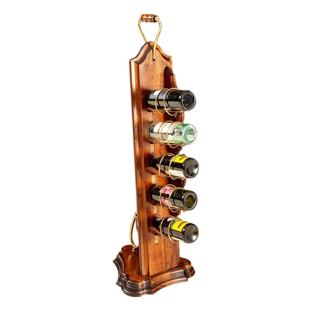 Italian Traditional Walnut Floor Wine Rack With Brass Bottle Holders For Sale