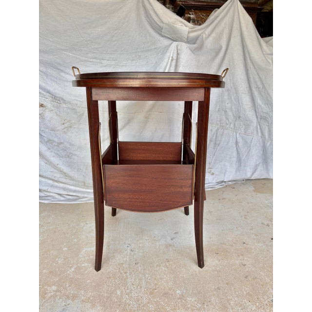 Wood Early 20th Century French Walnut and Brass Inlay Tea Table For Sale - Image 7 of 13