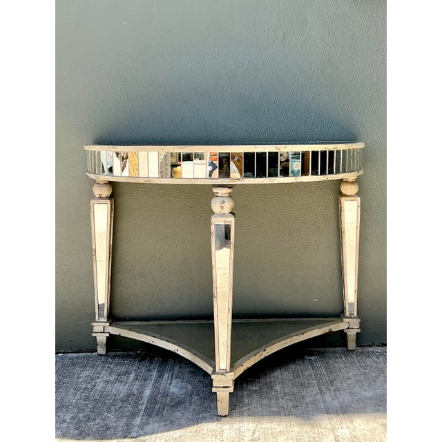 Vintage Mirror Trimmed Demilune Console For Sale - Image 4 of 12