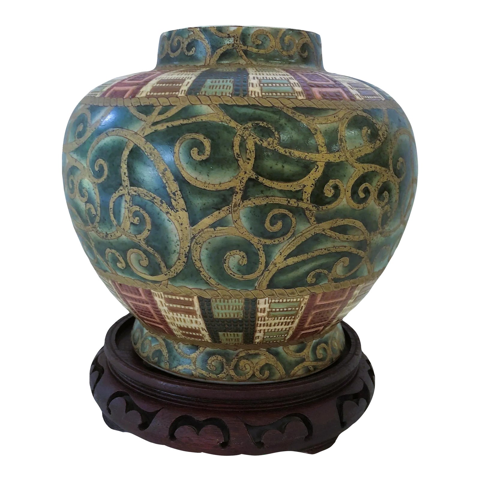 Oriental Vase With Stand Chairish