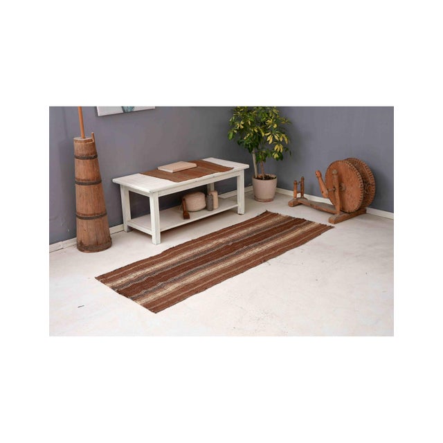 1960s Striped Vintage Brown Kilim Runner - 2`6″ X 6`9″ Ft. For Sale - Image 5 of 6