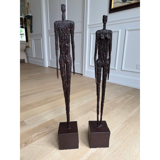 1980s American Brutalist Welded-Steel Figural Sculptures, Giacometti Style — A Pair For Sale - Image 9 of 12