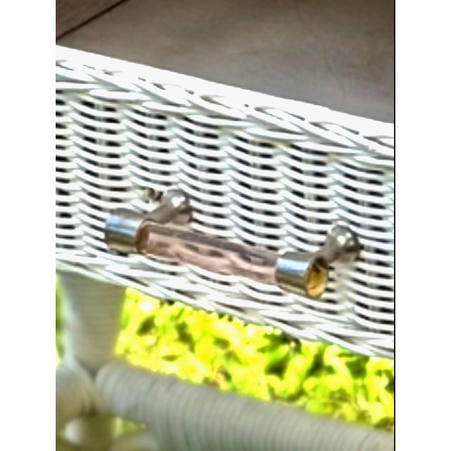 McGuire Vintage White Wicker Vanity Desk and Chair Set | Palm Beach Regency | Boho Chic For Sale - Image 4 of 11