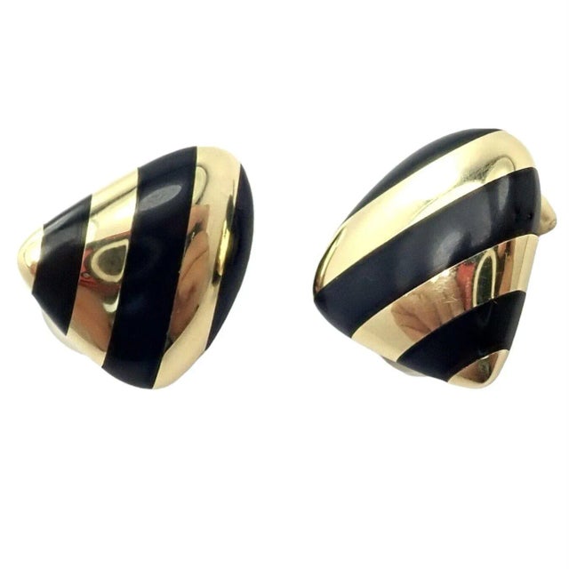 2000 - 2009 Tiffany & Co. Angela Cummings 18k Yellow Gold Inlaid Black Jade Earrings, Pair For Sale - Image 5 of 9