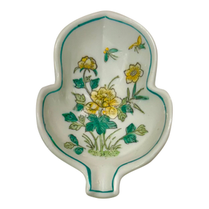 Qing Inspired Flowers and Insects Chinoiserie Leaf Shaped Trinket Dish