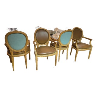 Set of 4 Vintage Hollywood Regency Faux Bois Fauteuils For Sale
