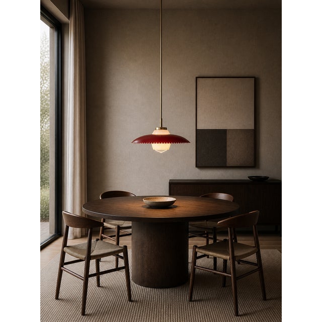 Danish mid-century pendant attributed to Bent Karlby, Denmark, circa 1950s–1960s. Executed in lacquered metal with a...