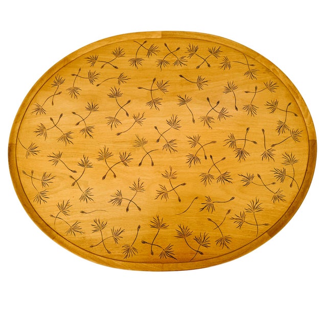 Vintage Mid-Century Modern Oval Cocktail Table With Dandelion Motif on Lacquered Faux Bamboo Base by Kittinger For Sale In San Diego - Image 6 of 10