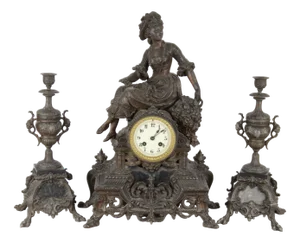 French Fireplace Clock in Bronze with Brass Movement by S. Marti & Cie, 1870s, Set of 3