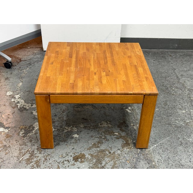 Modernist Butcher-Block Oak Side Table, Vintage For Sale - Image 9 of 12