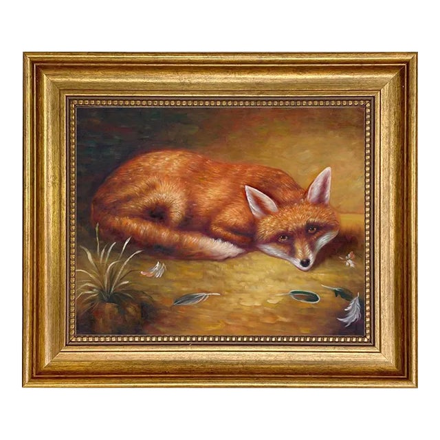 "Fox's Meal" Contemporary Reproduction Print on Canvas, Framed 11-1/2" x 13-1/2" For Sale