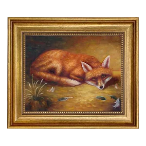 "Fox's Meal" Contemporary Reproduction Print on Canvas, Framed 11-1/2" x 13-1/2"