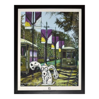 2004 Original Diego Lukezic Framed Print Art Tango Dog New Orleans Streetcar For Sale