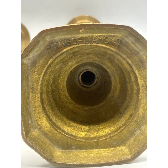 Late 19th Century English "King of Diamond" Brass Candlesticks, 1897 Queen Victoria Diamond Jubilee – Pair For Sale - Image 12 of 12