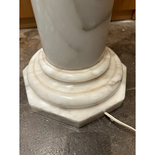 White Vintage White and Gray Marble Column Pedestal With Light Feature For Sale - Image 8 of 12