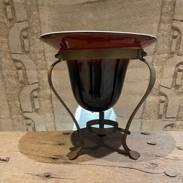 1940s Art Deco Elevated Centerpiece Glass Vase Framed in Solid Bronze For Sale - Image 11 of 12