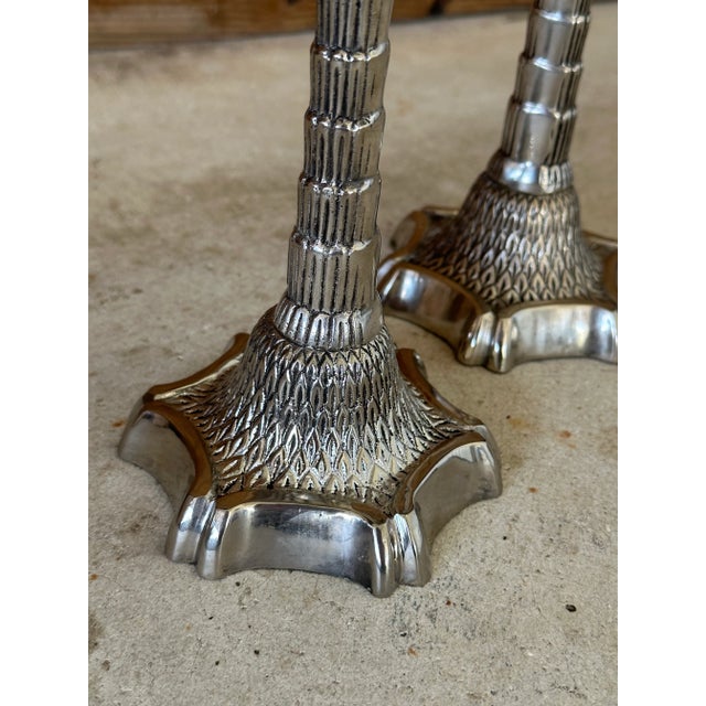 Silver Pair of John Richard Silver Palm Tree Candlesticks Hollywood Regency For Sale - Image 8 of 13