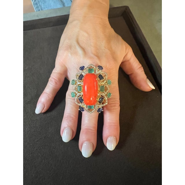 Bochic "Orient" Vintage Diamond, Emeralds, Sapphire & Opal Ring Set 18K Gold & silver For Sale - Image 14 of 18