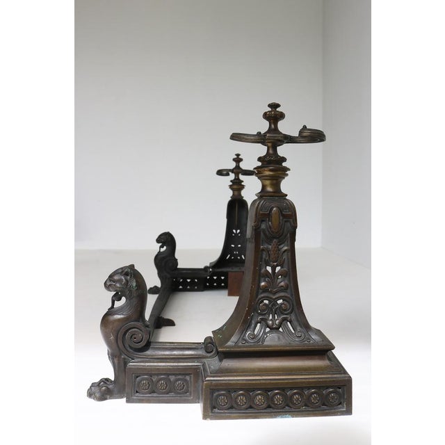 Antique French Lion Griffin Fireplace Fender Set with Integrated Tool Holders, 19th Century, Set of 3 For Sale - Image 12 of 13