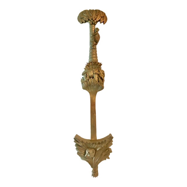 Vintage Mid-Century Chinoiserie Coconut Palm Tree, Monkey, Elephant and Cougar Wall Plate Bracket For Sale